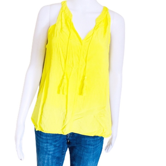 BANANA REPUBLIC V Cut Sleeveless Tank With Boho Tassle Tie Detail Yellow Medium - Picture 1 of 9